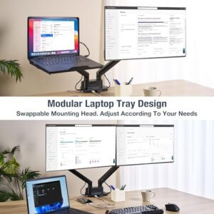 Here is the meta description:

"Boost productivity with AVLT's Dual Monitor Arm Desk Mount, suitable for 17"-38" flat or curved monitors. Includes laptop tray and USB-C docking station, perfect for office use."