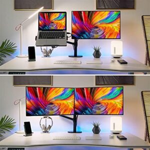 Elevate your workspace with the Viozon dual monitor laptop mount, featuring a 2-in-1 design for flexible setup and easy adjustments. Perfect for desks up to 32" monitors.