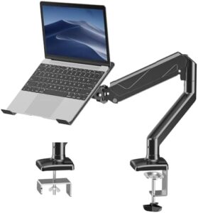 Elevate your work-from-home setup with the ErgoFocus Laptop Stand Desk Mount, featuring a 2-in-1 design for max 17" notebooks and 32" screens. Perfect for ergonomic computing, holds up to 17.6lbs.