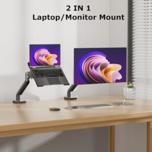 Elevate your workspace with the HIPPOFLEX Laptop Desk Mount, featuring a 2-in-1 design for 12-17" notebooks and 13-32" screens. Save space and stay organized with its adjustable vented tray and clamp/grommet base, perfect for desks or laps!