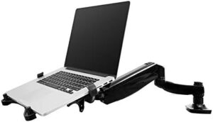 "Elevate your workspace with the FLEXIMOUNTS 2-in-1 monitor arm, featuring a laptop mount stand and swivel design for flexible viewing. Adjust to fit monitors up to 24" or notebooks up to 17.3""."