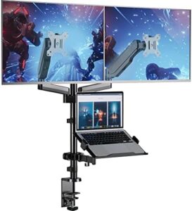 Elevate your workspace with the WALI Monitor and Laptop Mount, featuring a dual gas spring design for two screens up to 32" and one laptop up to 17". Perfect for ergonomic working.