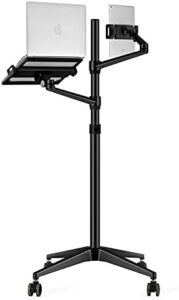 Discover the ThingyClub Mobile RollingTablet and Laptop Mount, a 2-in-1 height-adjustable holder for tablets and laptops up to 17 inches. Perfect for flexible working and home use, with extra tray space and durable construction.
