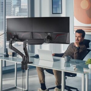 Elevate your workspace with the AVLT Dual Monitor Arms, supporting up to 20kg and featuring USB 3.0 & AUX ports for seamless connectivity. Perfect for ultrawide screens (17"-43").
