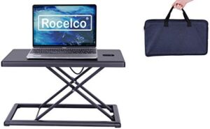 Here is the optimized SEO meta description:

"Boost productivity on-the-go with Rocelco's 19" portable laptop riser. Adjustable height, compact design and carry bag for effortless travel. Perfect for workspaces and hotspots."