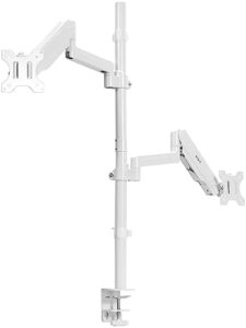 Elevate your workspace with the VIVO Dual Extra Tall Pneumatic Monitor Arm Mount, perfect for screens up to 32 inches. Enjoy adjustable height and articulating design for ultimate flexibility.