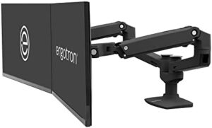 Elevate your workspace with the Ergotron LX Dual Monitor Arm, a versatile desk mount for two monitors up to 27 inches each.