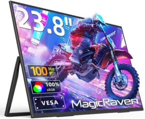 Here is the output:

"Boost your productivity with the MagicRaven 23.8' portable monitor, featuring 1080P 100Hz display and speakers, perfect for laptops, desktops, gaming consoles or TVs."