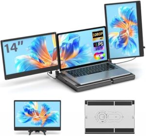 Here is the output:

"Upgrade your laptop experience with Pottmacee's 14" FHD screen extender. Triple-screen compatible with Mac, Windows & Chrome, featuring 360° rotation and detachable design for ultimate portability."