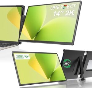 Enhance your laptop experience with the UPERFECT Screen Extender, featuring a 14" 2K QHD IPS display with 360° swivel and automatic rotation, perfect for 14"-17'' laptops.