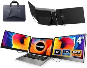 Boost your productivity with the Cevaton Portable Monitor, a 14" FHD 1080P IPS screen extender compatible with Mac, Windows, Dex, and Chrome. Plug and play, perfect for presentations and multitasking. Up to 50% off now!