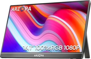 Here is the optimized SEO meta description:

"Upgrade your workspace with the ARZOPA Portable Monitor, featuring a 16.1" FHD IPS screen, 100% sRGB color gamut and eye care design. Perfect for high-end office & entertainment use."