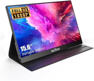 Boost your productivity with the InnoView Portable Monitor, a 15.6" FHD 1080P HDMI USB C external display for laptops, desktops, and gaming consoles, featuring built-in speakers and a protective case.