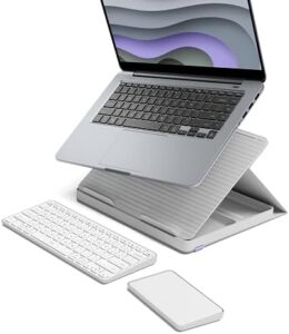 Elevate your home workspace with Logitech's Casa Pop Up Desk Kit, featuring a laptop stand, wireless keyboard & touchpad, and USB C charging. Perfect for laptops up to 17" (10"-17").