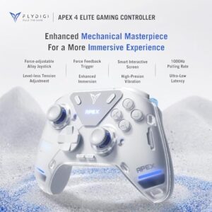 Here is the optimized SEO meta description:

"Experience precise control with FLYDIGI APEX 4's wireless PC controller, featuring force feedback trigger and adjustable joystick. Enjoy full-color LCD display, long-lasting battery life and advanced 1000hz report rate. Perfect for gaming on PC, NS, TV, Android or Laptop."