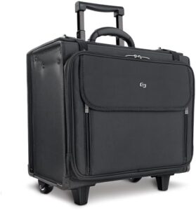 Protect your laptop and stay organized on-the-go with the SOLO Morgan rolling catalog case, featuring a 17.3" capacity and hanging file system for easy access.