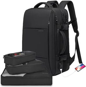Here is the optimized SEO meta description:

"Compact carry-on backpack with 17.3 inch laptop sleeve, perfect for business travel. Expandable design and durable construction make it a reliable choice for men and women."