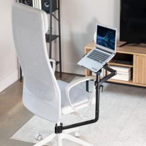 Elevate your workspace comfort with the VIVO Office Chair Mounted Laptop Tray. Ergonomic tilt and 360-degree rotation ensure perfect laptop positioning, while its compact size (12 x 9 inches) fits seamlessly into any work environment.