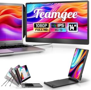 Boost your productivity with the Teamgee Laptop Screen Extender! This 14" FHD IPS portable monitor features a built-in stand and speaker for seamless dual-screen use, perfect for laptops from 13"-17".