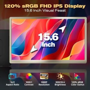 "Boost your productivity with Teamgee's 15.6” Laptop Screen Extender, featuring 120% sRGB FHD 1080P IPS display, 235° rotation and kickstand for versatile use. Triple monitor setup compatible with Mac/Windows/Android devices."