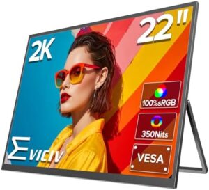 Here is the optimized meta description:

"Upgrade your workspace with EVICIV's 2K Portable Monitor, featuring QHD resolution, FreeSync technology and HDR for crystal-clear visuals. Adjustable stand included."