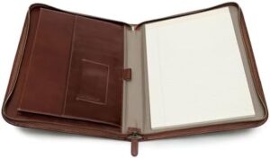 Here is the output:

"Elevate your professional style with this Italian-made Maruse Leather Portfolio Executive Padfolio. Features a zip closure, writing pad and laptop sleeve in brown"
