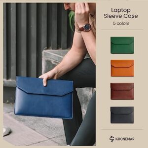 Protect your new MacBook Pro in style with the Kronemar 14 inch Premium Full-Grain Leather Laptop Sleeve, featuring durable blue leather and compatible with 2021-2022 models.