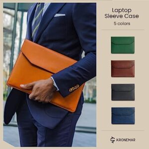 Protect your MacBook Pro or Air laptop with the Kronemar premium leather sleeve case, offering loose fit and compatibility for various models.