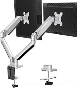 Here is the generated SEO meta description:

"Boost productivity with MOUNTUP's Dual Monitor Desk Mount, featuring die-cast aluminum arms and gas springs. Holds 2 screens up to 32 inches each, perfect for offices or home use - discounts available!"