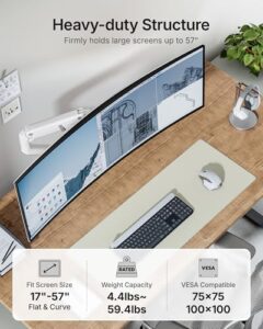 Elevate your workspace with the monTEK Single Monitor Arm, featuring a sturdy design for curved screens up to 57 inches, adjustable gas spring arm, and secure VESA mount.