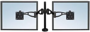 Elevate your workspace with the Fellowes 8041701 Professional Series Depth Adjustable Computer Monitor Stand for dual monitors. Adjustable arms and sturdy 24lb capacity design provide ultimate flexibility.