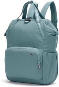 Protect your gear with Pacsafe's Women's Citysafe CX 17L backpack, featuring anti-theft design, fits 16" laptop, and fresh mint color.