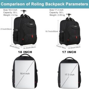 Explore the world in comfort with this spacious Travel Backpack with Wheels, featuring a large capacity for laptops up to 18.4", multiple compartments and sturdy wheels for effortless travel. Perfect for business or adventure trips! Enjoy discounts on your next trip.