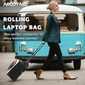 Here is the generated meta description:

"Upgrade your professional style with Arcoyard's women's rolling laptop bag featuring a minimalist design, beige brown color and large capacity perfect for daily essentials."