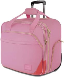 Compact and stylish rolling briefcase for women with large capacity, water resistance and sturdy wheels for effortless travel. Perfect gift for office professionals and teachers.