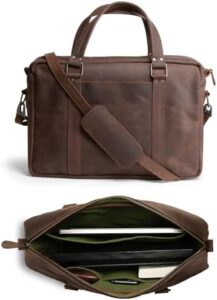 Elevate your work style with the premium Leather Briefcase for Men featuring a shoulder strap and crossbody design. Perfect for professionals and travelers alike, this genuine brown bag offers ample storage for laptops and office essentials.