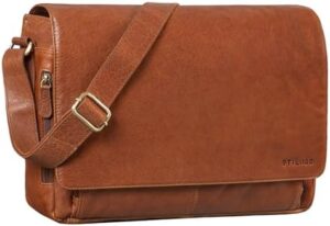 Discover the STILORD 'Tom' Vintage Leather Shoulder Bag, perfect for students, office professionals, and anyone needing a stylish and durable messenger bag that fits 15-inch laptops. Genuine leather construction, compact design with DIN A4 dimensions.