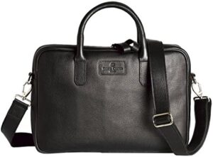 Enhance your style with Simon Carter's Mens Hove Laptop Bag, a sleek black bag featuring multiple pockets and compartments for organized storage. Perfect for commuters, students, and professionals alike.