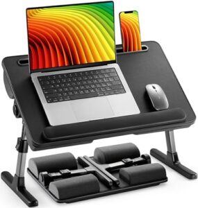 Transform your living space into a comfortable workspace with the HUANUO Laptop Bed Desk. Foldable design, adjustable height and tilt angle for working or eating on couches, sofas, or floors, perfect for everyday use.
