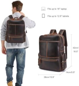Here is the optimized SEO meta description:

"Elevate your travel style with the LANNSYNE Vintage Full Grain Leather Backpack. Durable, stylish and spacious for 16" laptops, perfect for work or hiking adventures."