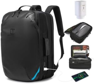 Travel in style with the TANGCORLE Travel Carry on Backpack, featuring expandable 45L capacity, flight approval and water resistance. Perfect for 17.3" laptops, this backpack offers reliable protection.