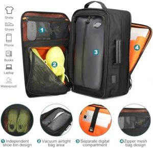 Travel in style with the TANGCORLE Travel Carry on Backpack, featuring expandable 45L capacity, flight approval and water resistance. Perfect for 17.3" laptops, this backpack offers reliable protection.