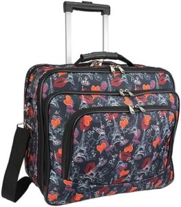Explore stylish travels with this World Traveler Fashion Prints Rolling Laptop Briefcase featuring a spacious interior and durable design. Perfect for one-size fits all laptops, stay organized on the go!