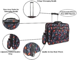 Explore stylish travels with this World Traveler Fashion Prints Rolling Laptop Briefcase featuring a spacious interior and durable design. Perfect for one-size fits all laptops, stay organized on the go!