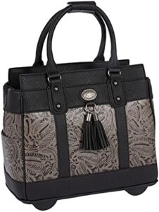 Here is the generated SEO meta description:

"Upgrade your tech commute with this stylish and spacious Dallas Black & Grey Tooled Rolling iPad Tablet or Laptop Tote Carryall Bag, featuring sturdy tools and comfortable carry handles. Perfect for daily commutes!"