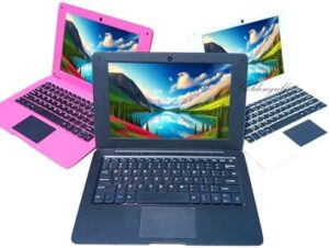 Discover the perfect mini laptop for kids and students! Quad-core powered by Android 12 with WiFi, webcam, Bluetooth, charger, mouse included. Choose from 4 color options (Black).
