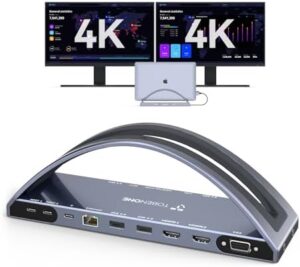 "Boost your MacBook's productivity with TobenONE's versatile USB C docking station. Dual 4K monitor support, 2 HDMI ports, and more for a seamless workflow."