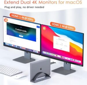 "Boost your MacBook's productivity with TobenONE's versatile USB C docking station. Dual 4K monitor support, 2 HDMI ports, and more for a seamless workflow."