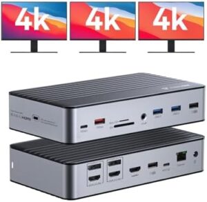 Maximize your productivity with the TobenONE DisplayLink Docking Station, featuring 3 HDMI ports for 4K@60Hz displays and a comprehensive USB-C docking station with 120W charger, perfect for MacBook Pro/Air and Windows devices.