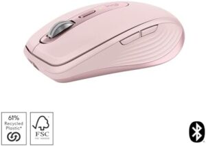 Explore precise control with the Logitech MX Anywhere 3S Wireless Mouse. Fast scrolling, 8K DPI tracking and quiet clicks for optimal workflow. Programmable buttons and USB C connectivity ensure seamless use across Windows, Linux, Chrome, and Mac devices - Rose